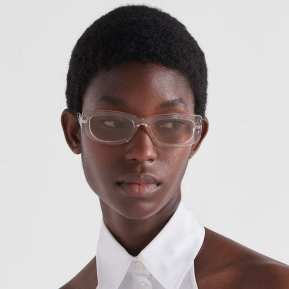 NEW Prada PR14YS 19M4I2 Crystal Beige Light Brown Rectangle Unisex Sunglasses - Picture 9 of 9